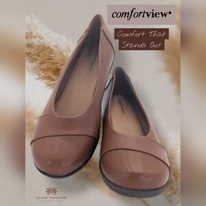 New Comfortview "The Gab" Size 9WW Cognac/Brown Flats Cushioned Skid-Resistant